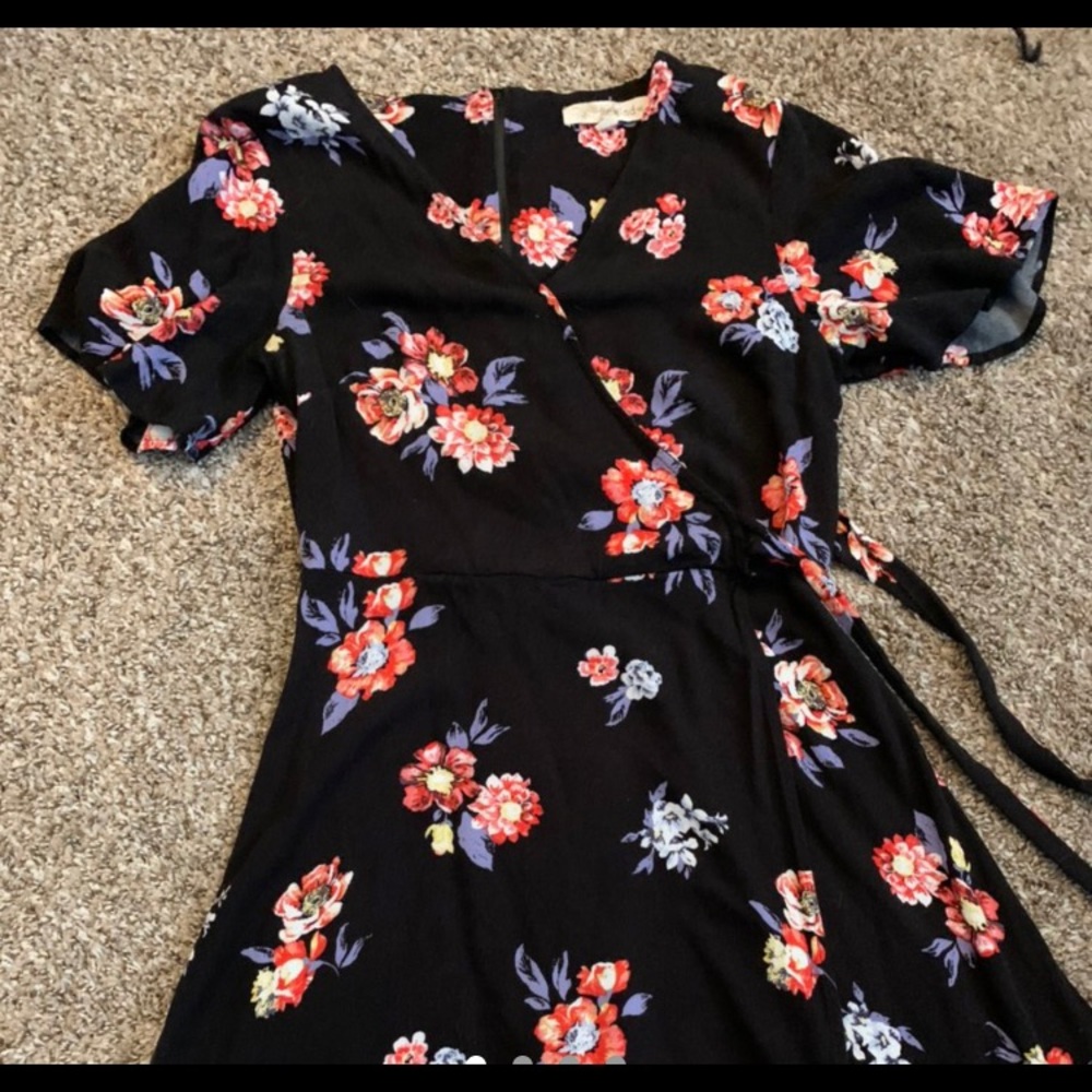 Black & floral mini-dress